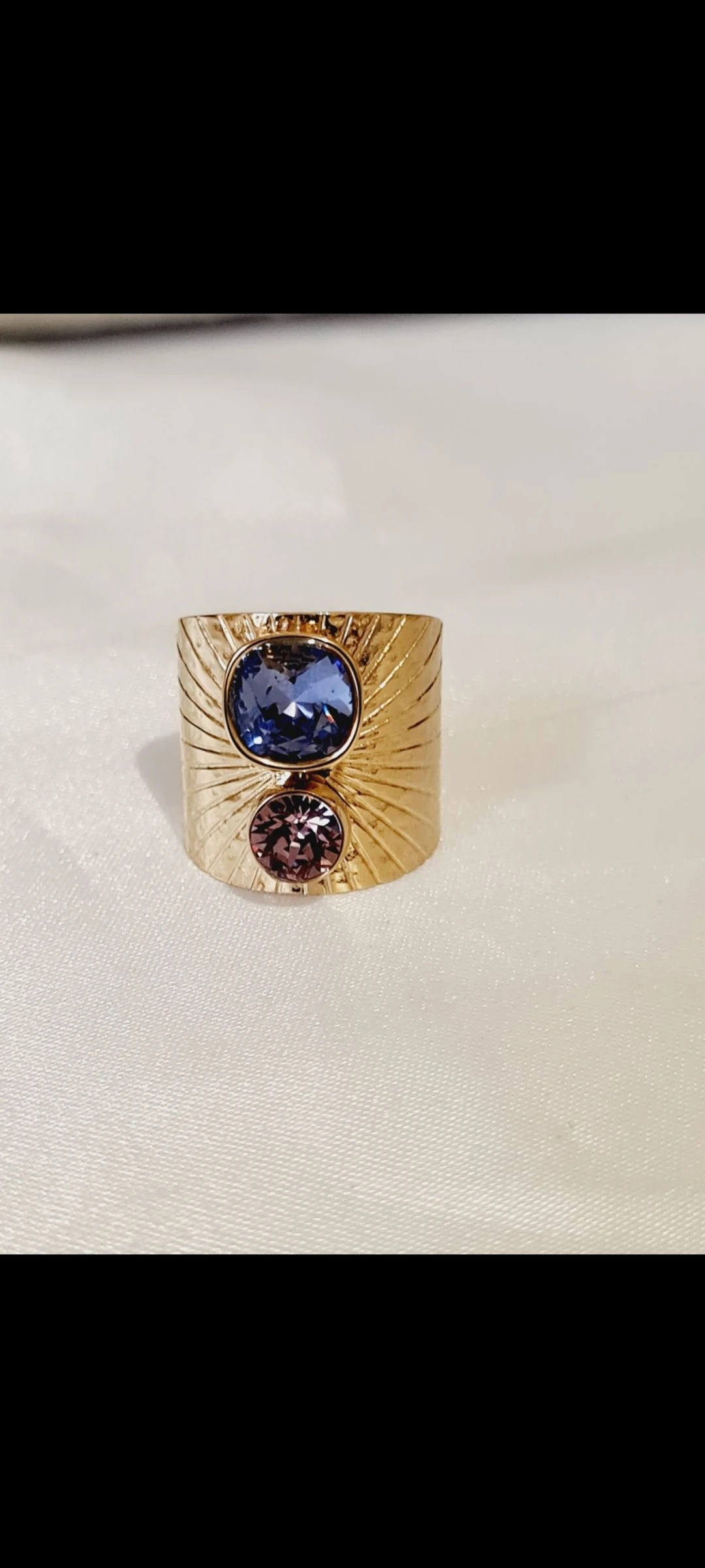 Bague ajustable Bohm cristaux Swarovski indigo mauve